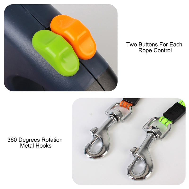 Double Dog Walking Leash with LED Light and Comfort Grip