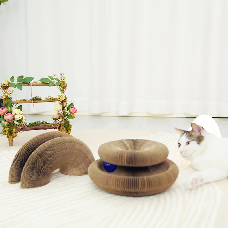 3-in-1 Foldable Cat Scratcher Lounge – Bed, Toy & Scratch Pad