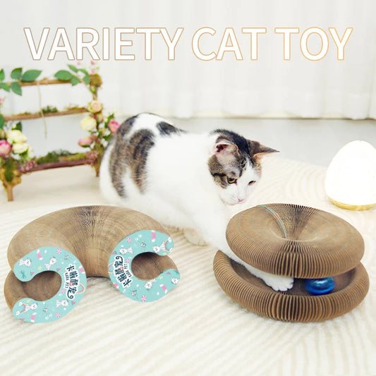 3-in-1 Foldable Cat Scratcher Lounge – Bed, Toy & Scratch Pad